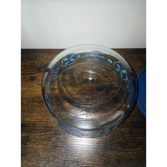 Vintage Pyrex Round‎ Glass Bowl with Lid Blue Floral Pattern 7201 - Picture 5 of 6